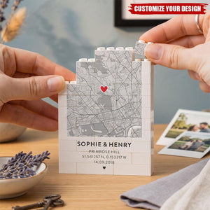 Where It All Began Map Custom Coordinates Block - Personalized Building Blocks, Couple Anniversary Location Gift