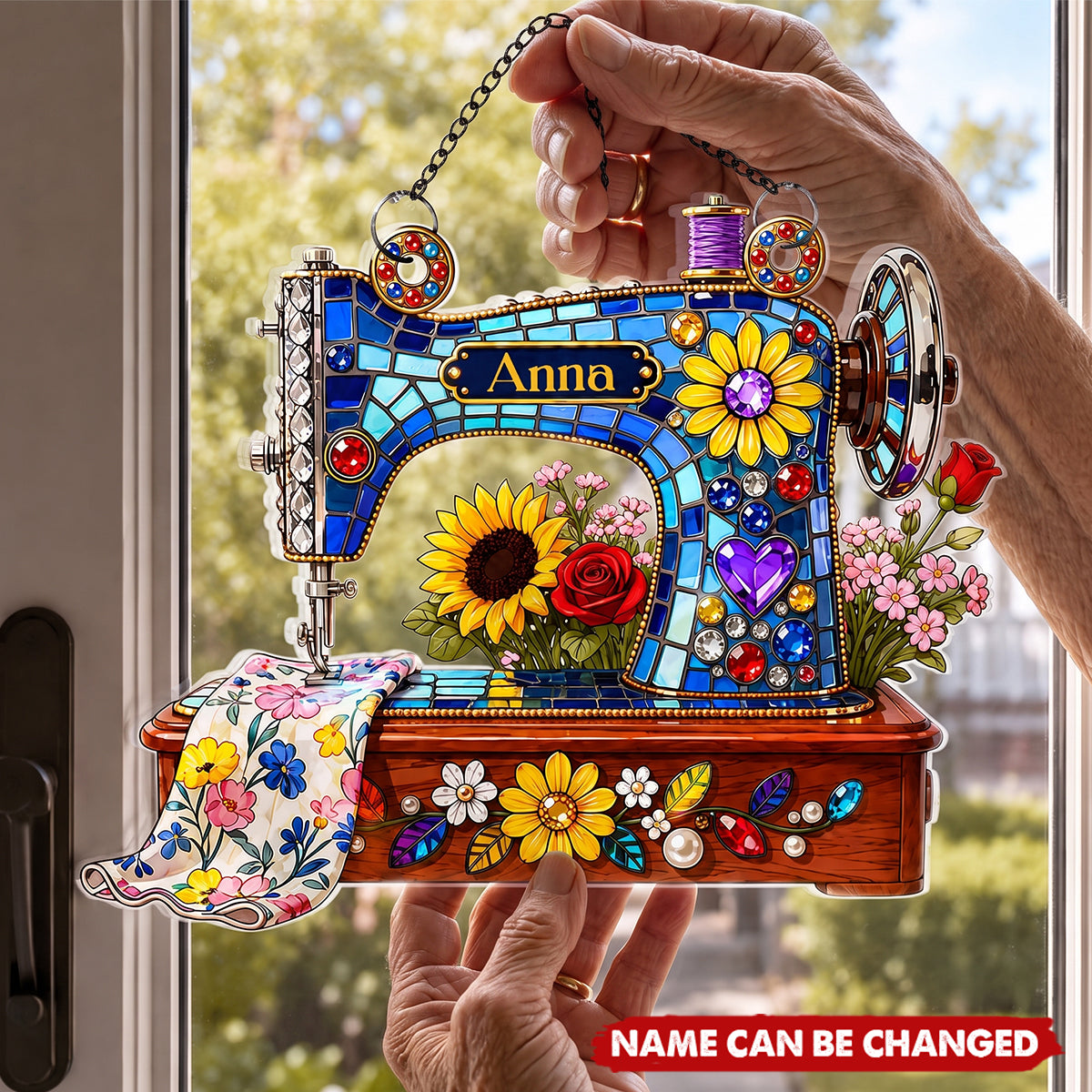 Floral Sewing Machine Decor - Personalized Shape Acrylic Suncatcher