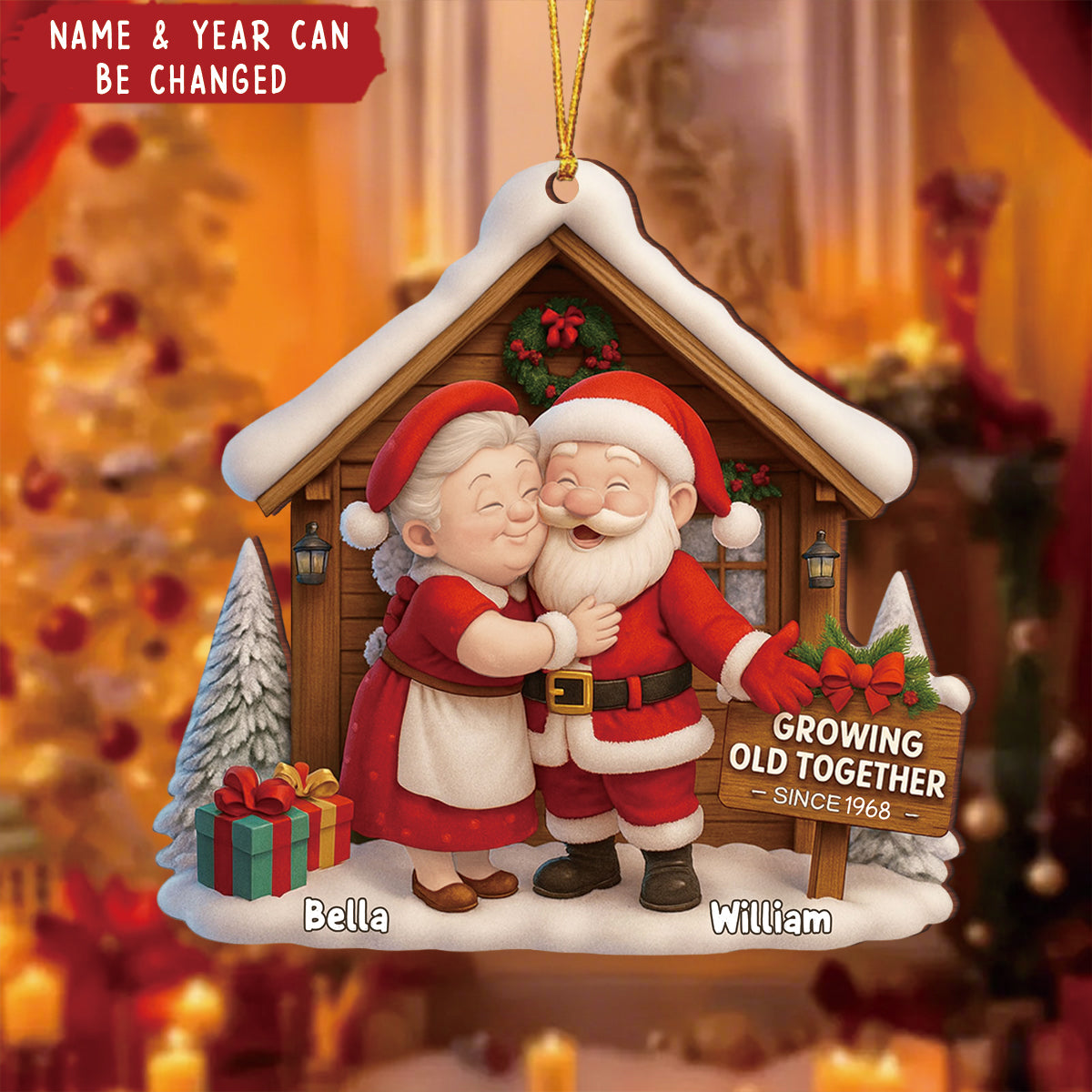 Growing Old Together, Santa And Mrs. Claus Ornament, Custom Wood Ornament