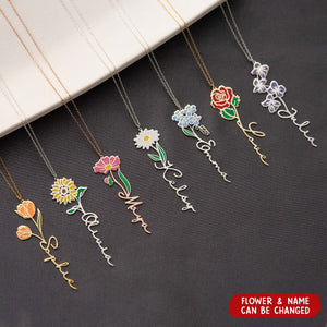 Custom Floral Name Personalized Birth Flower Necklace - Gifts For Her