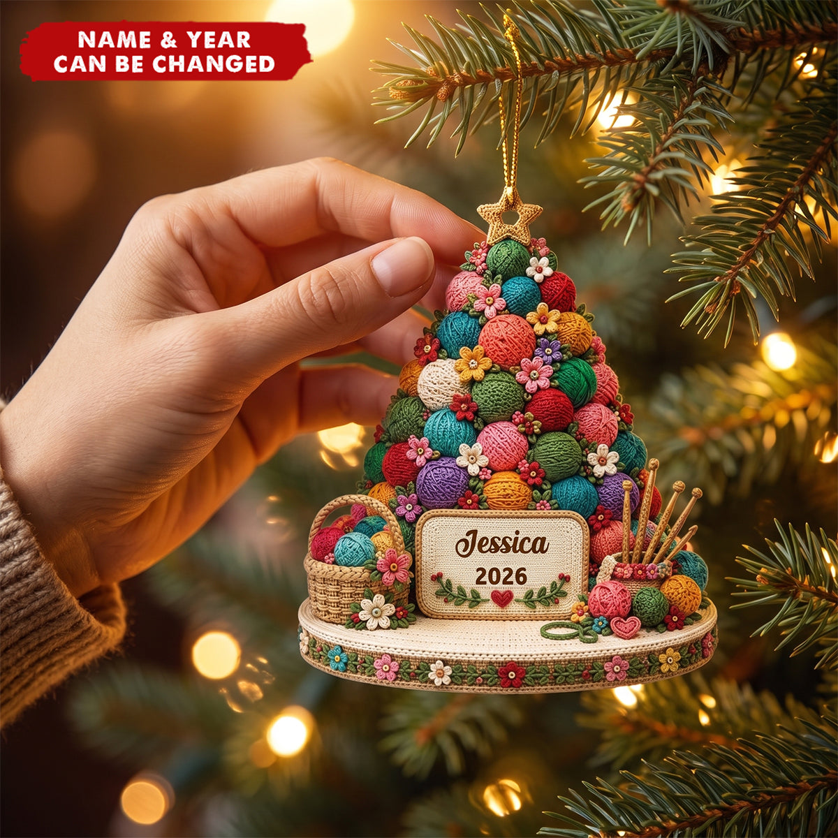 Personalized Nana Christmas Ornament, Knitting Yarn Tree Gift