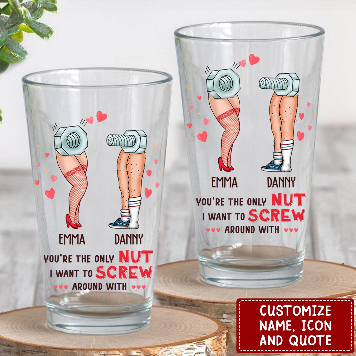 Custom Personalized Nut And Screw Couple Pint Glass - Gift Idea For Couple