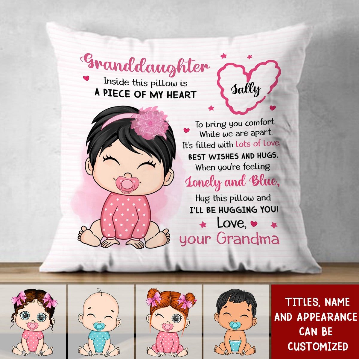 I'll Be Hugging You - Personalized Baby Pillow, Gift For Granddaughter Daughter Grandson Son