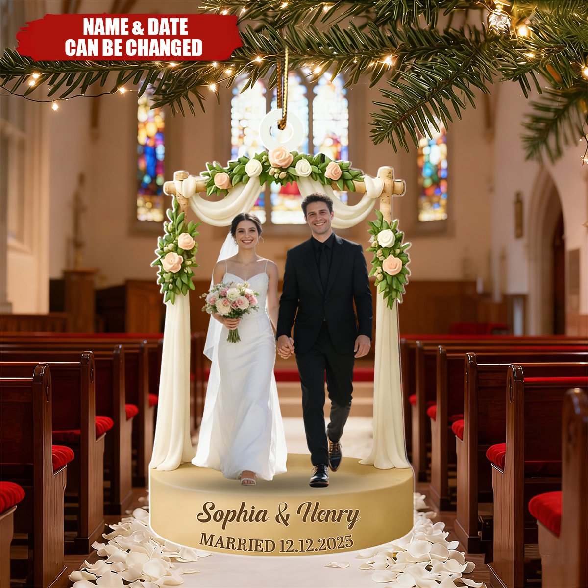 Celebrate Your Love With Wedding Arch And Roses, Personalized Acrylic Ornament