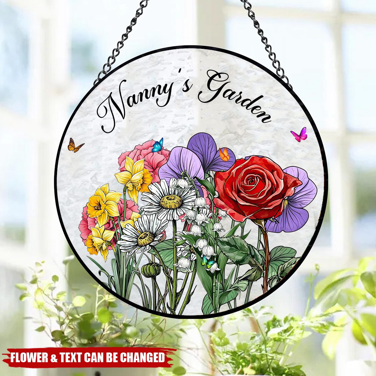 Grandma's Garden - Personalized Family Birth Flowers Glass Window Hanging Suncatcher