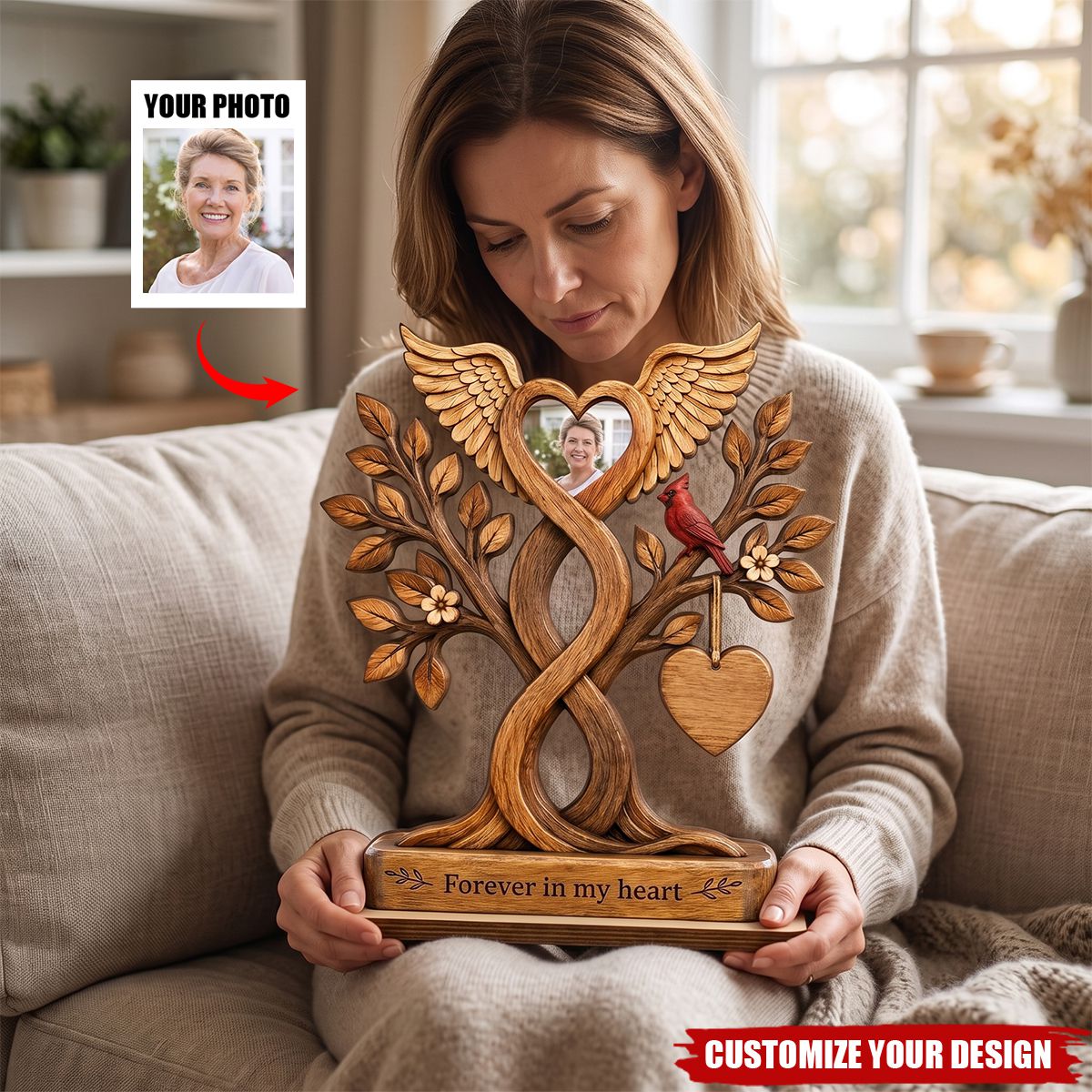 Forever in Our Hearts Memorial - Personalized 2-Layered Wooden Plaque - Heartfelt Sympathy Gift for Loved Ones