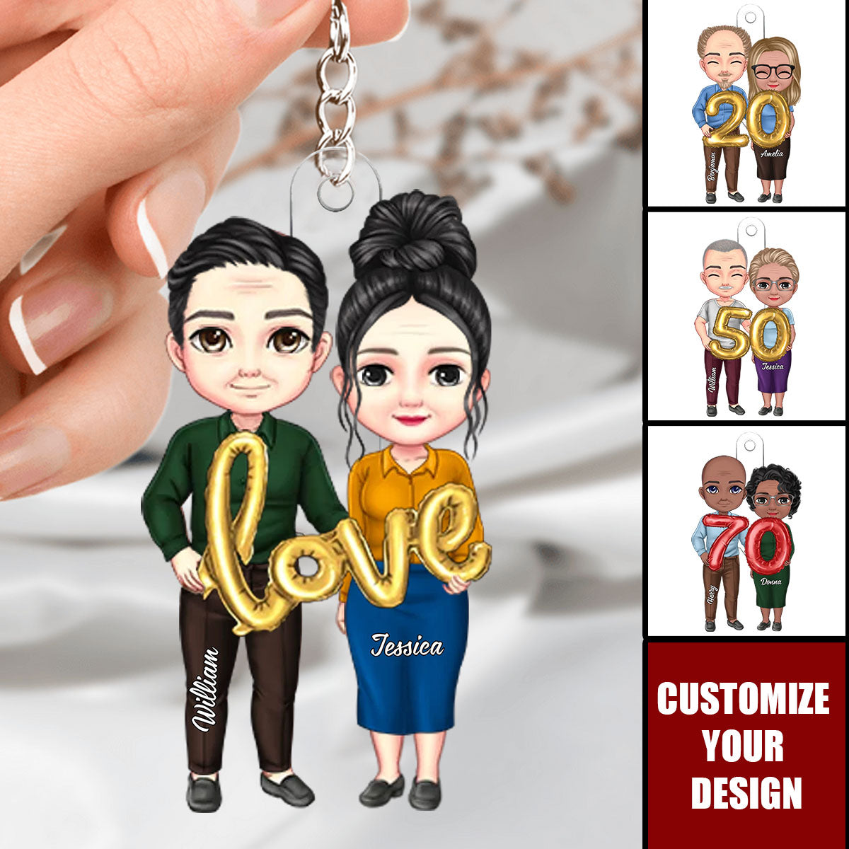 Cartoon Anniversary Couple - Personalized Acrylic Keychain, Gift For Couple