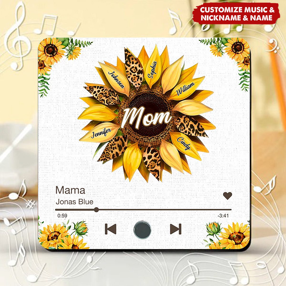 Nana Mom Sunflower Personalized Music Fridge Magnet