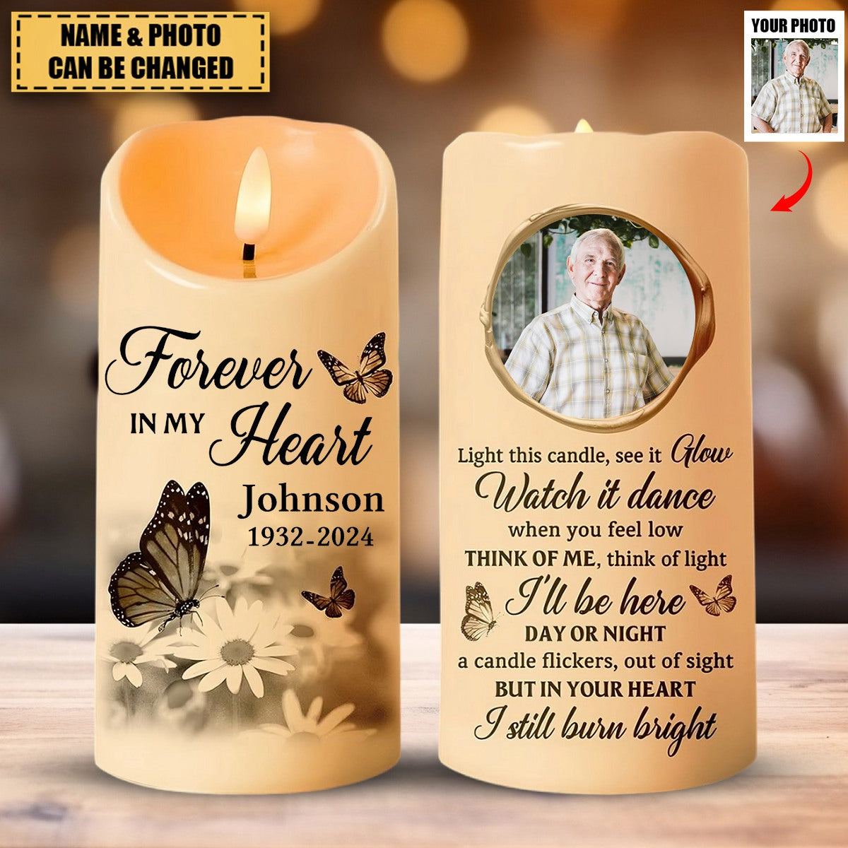 Forever In Our Hearts - Personalized Memorial Candle LED Light - Sympathy Gift For Family Members