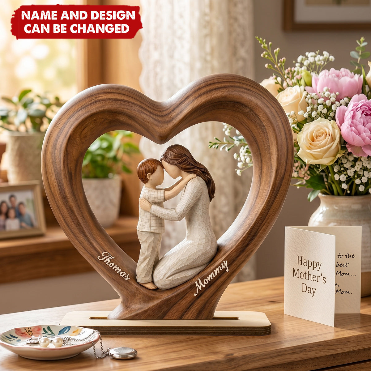 Mom and Daughter Son - Personalized 2-Layered Wooden Plaque, Mother's Day Gift for Mom, Wife
