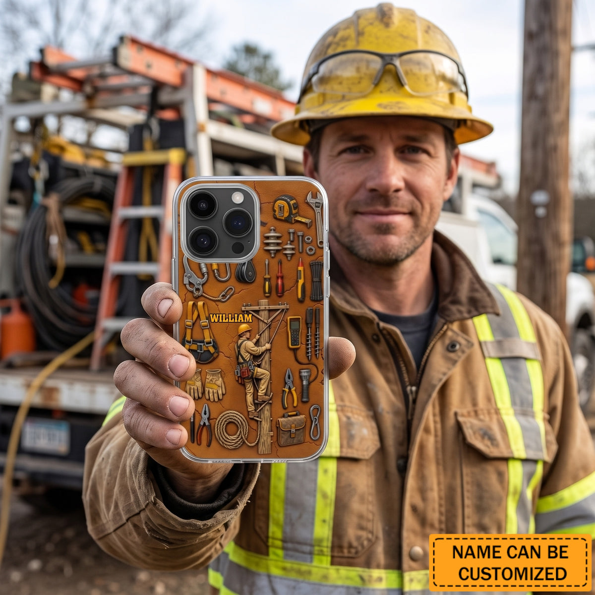 Hardworking Lineman Tools Personalized Clear Phone Case - Keepsake Gift for Dad Electrician