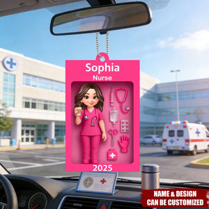 Nurse In Toy Box - Personalized Acrylic Car Ornament, Gift For Nurse, For Co-workers