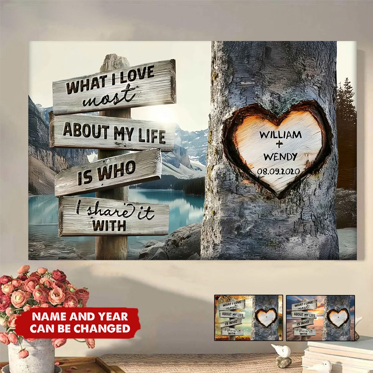 Personalized Gift For Couple Rustic Tree Carving What I Love Poster