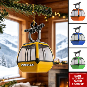Personalized Ski Gondola Ornament – Winter Mountain Acrylic Decor