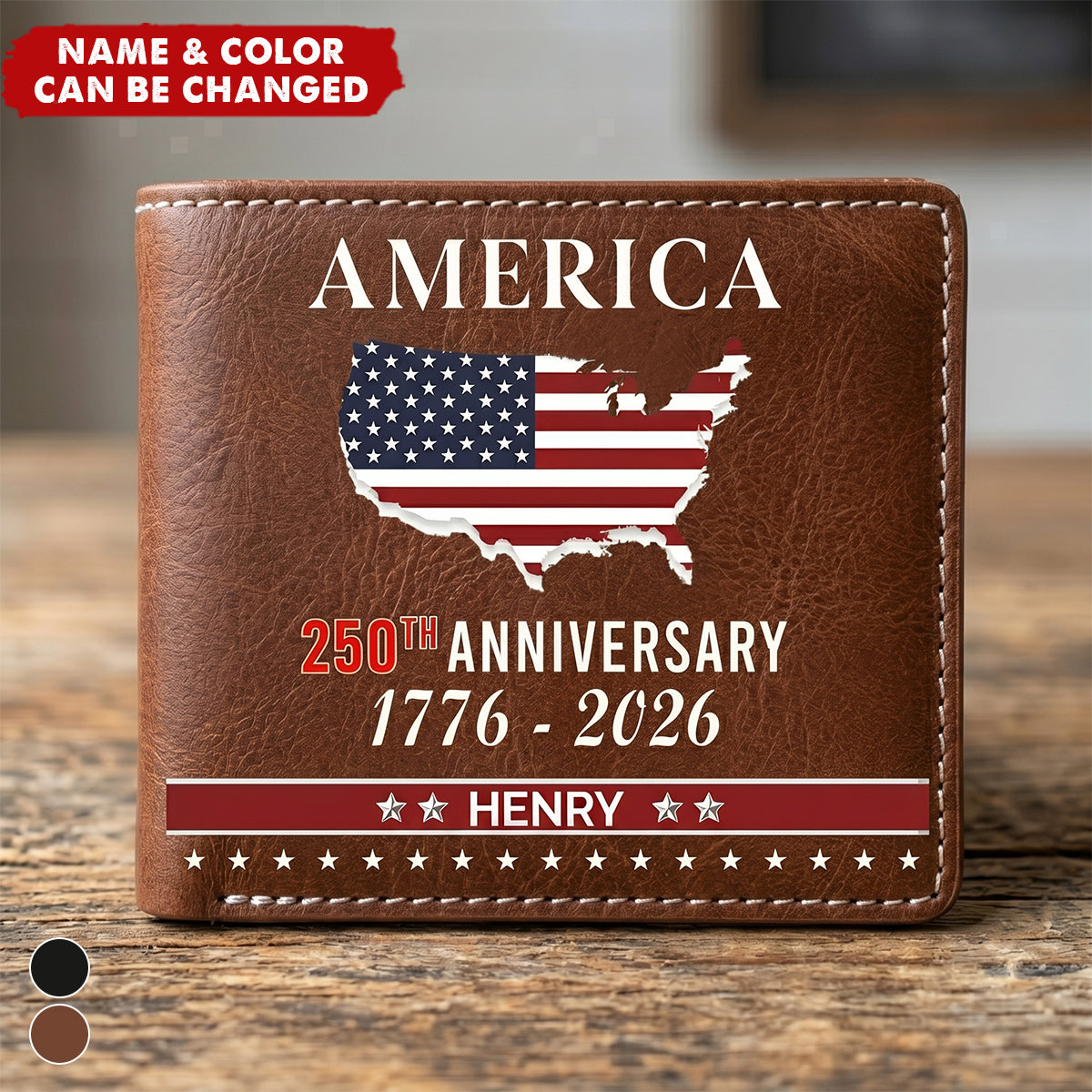 Customized USA 250th Anniversary Wallet - Personalized Name - The Patriot's Gift