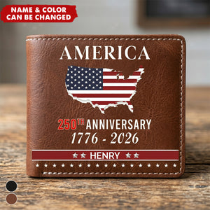 Customized USA 250th Anniversary Wallet - Personalized Name - The Patriot's Gift
