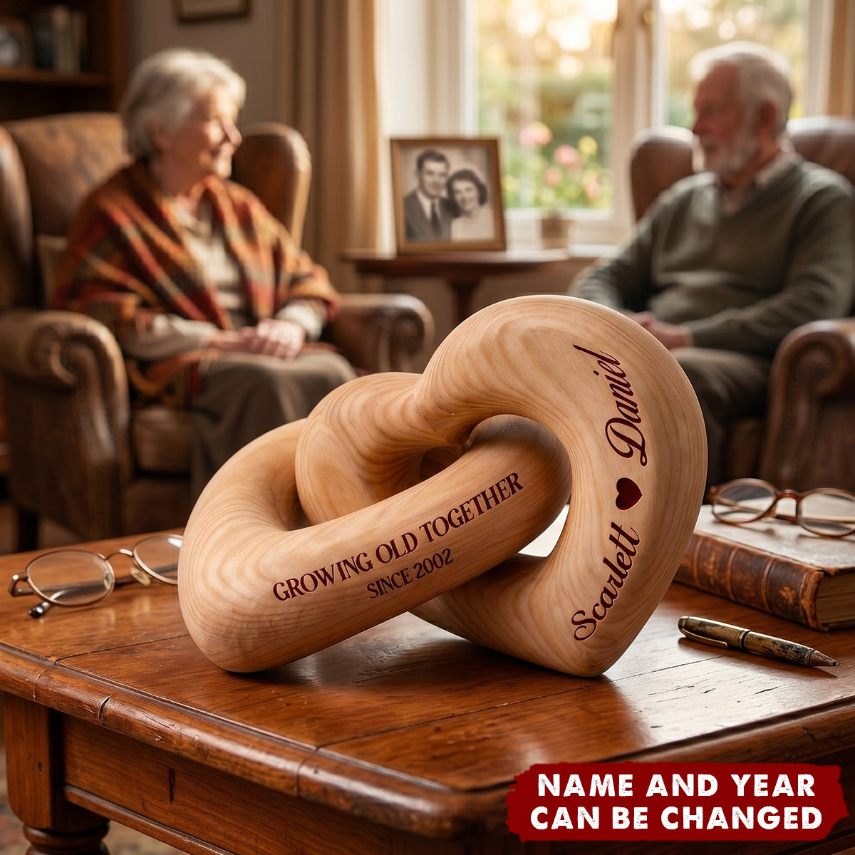 Growing Old Together - Personalized Interlocking Wooden Hearts