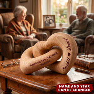Growing Old Together - Personalized Interlocking Wooden Hearts