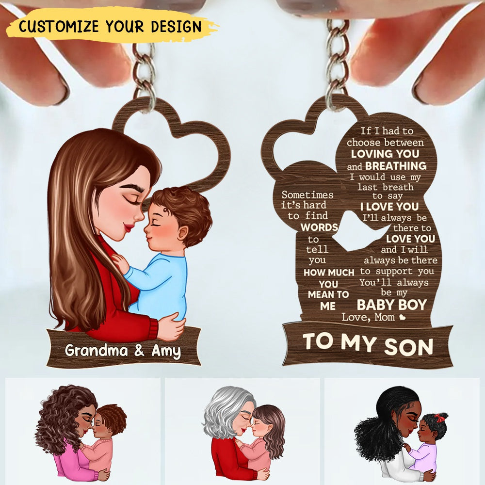 To My Mom Grandma Son Daughter Grandson Granddaughter Personalized Wooden Keychain