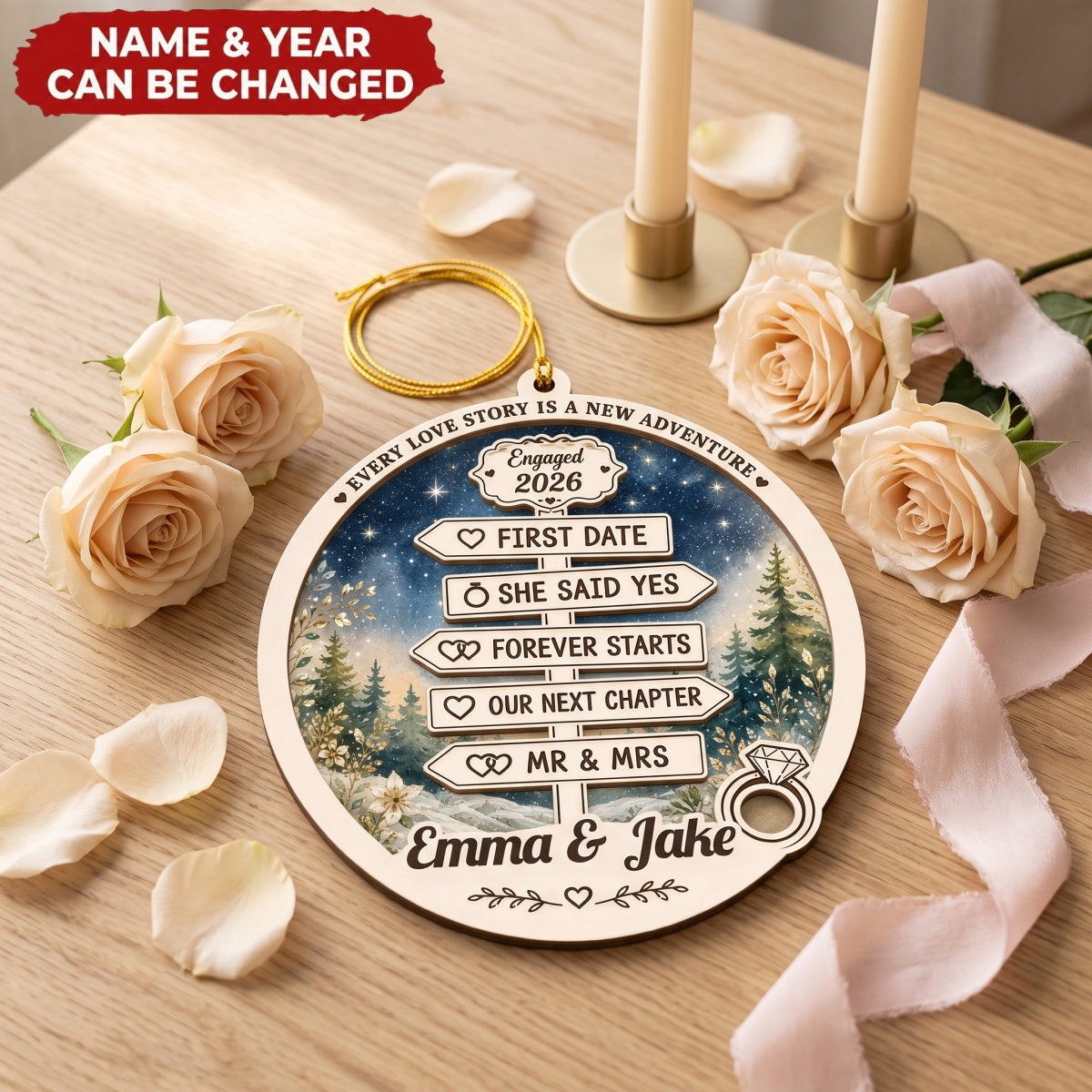 Our Forever Begins - Personalized 2-Layered Wooden Ornament