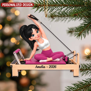 Personalized Pilates Girl Acrylic Ornament - Custom Name Christmas Gift