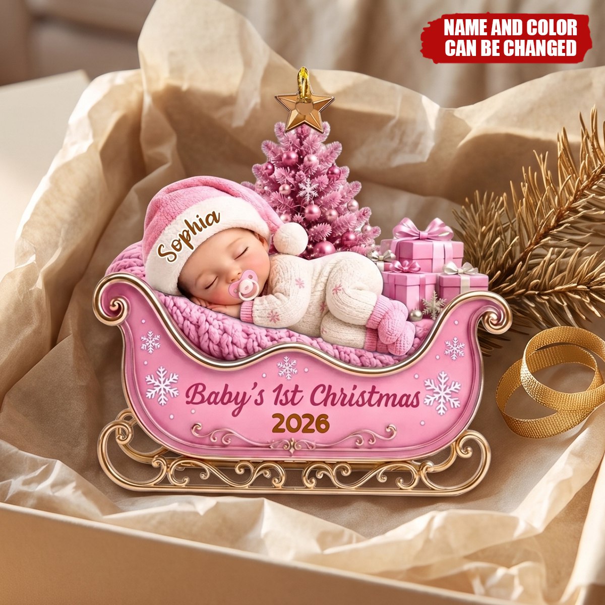 Custom First Christmas Acrylic Ornament - Personalized Christmas Baby Shower, Gender Reveal Gifts