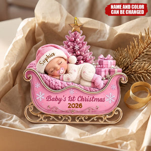 Custom First Christmas Acrylic Ornament - Personalized Christmas Baby Shower, Gender Reveal Gifts