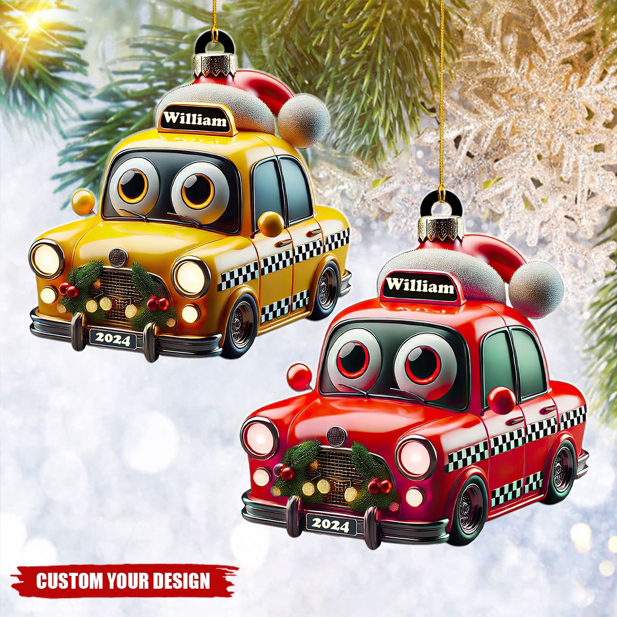 Custom Name and Year Christmas Car Ornament, Custom Christmas Gift