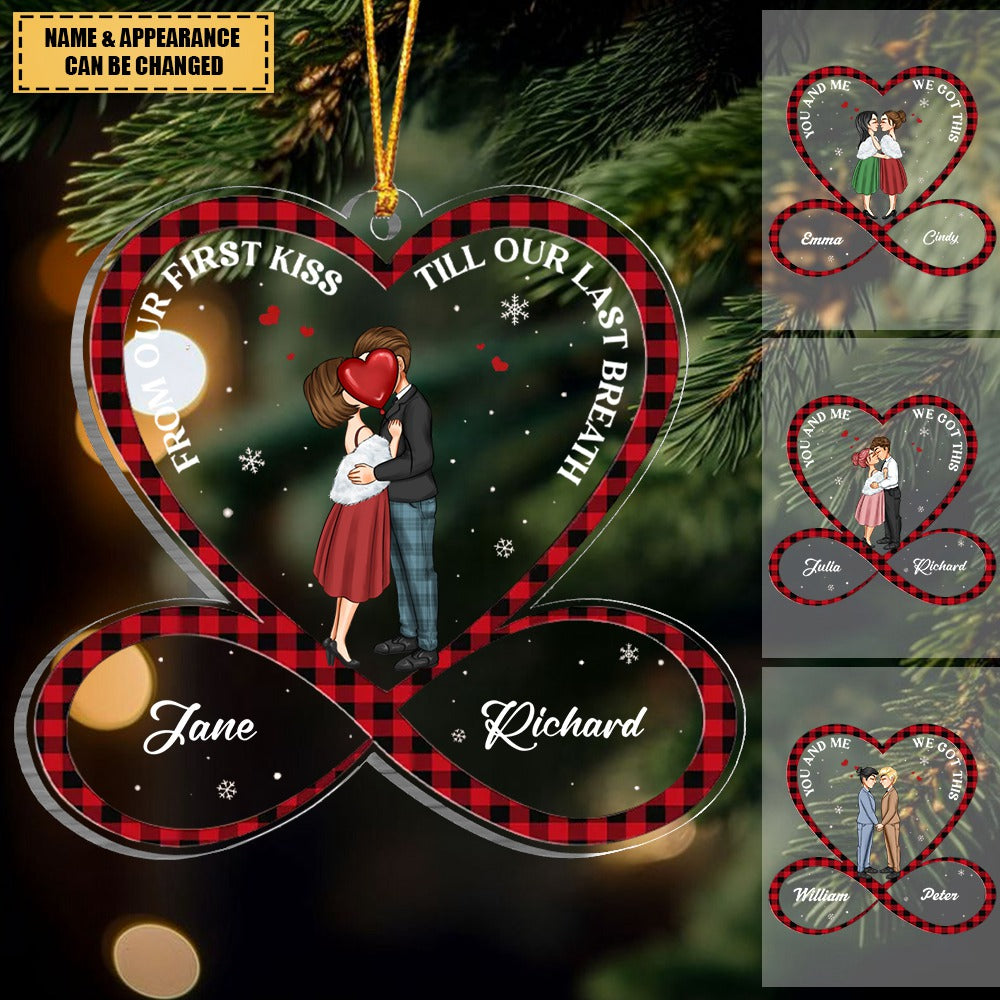 Hugging and Kissing Couples With Infinite Heart - Personalized Acrylic Ornament