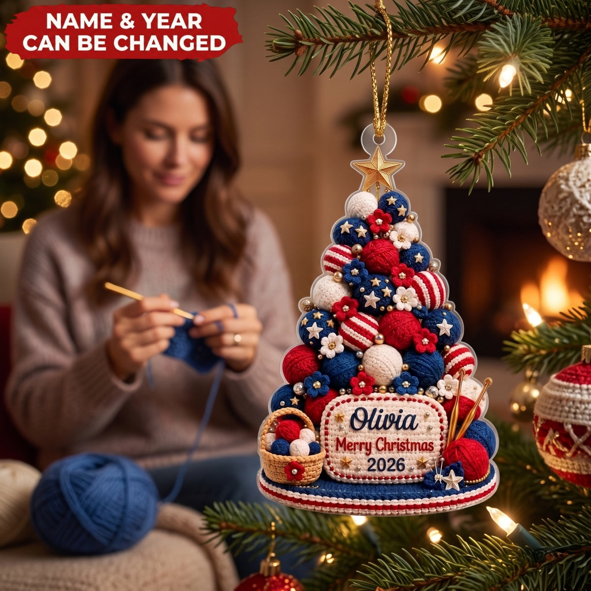 Yarn Tree – Personalized Acrylic Custom Shape Ornament, Crafter Holiday Gift