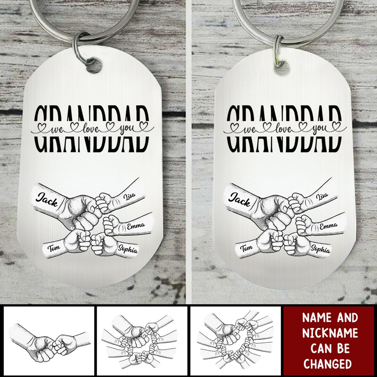 Dad Grandpa We Love You Fist Bump - Personalized Stainless Steel Keychain