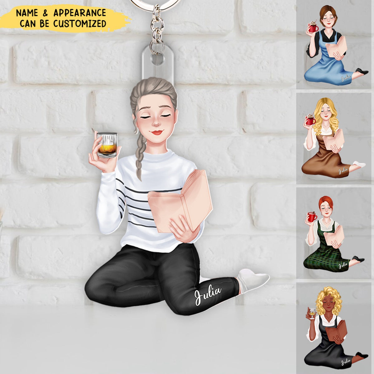 Elegant Girl Reading Book - Personalized Acrylic Keychain, Gift For Book Lover