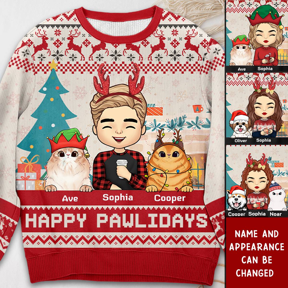 Happy Great Pawlidays - Dog & Cat Personalized Custom Ugly Sweatshirt  - Christmas Gift For Pet Owners, Pet Lovers