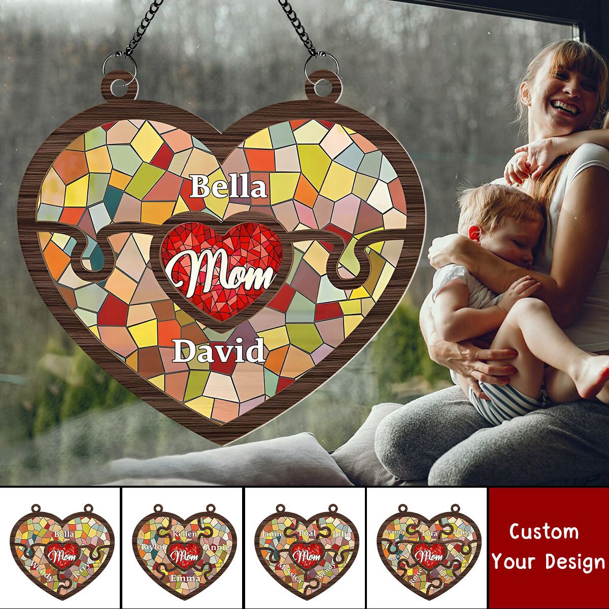 Mom Holds Us All - Personalized Window Hanging Suncatcher Ornament