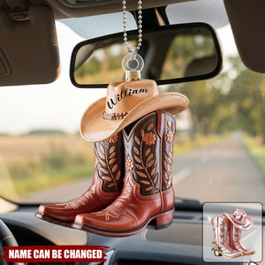 Cowgirl Cowboy Boots Personalized Western Acrylic Car Ornament