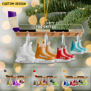 Family Ice Hockey Skates With Kids Personalized Christmas Ornament