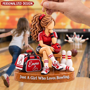 Personalized Bowling Girl Christmas Ornament, Custom Name Bowler Ornament