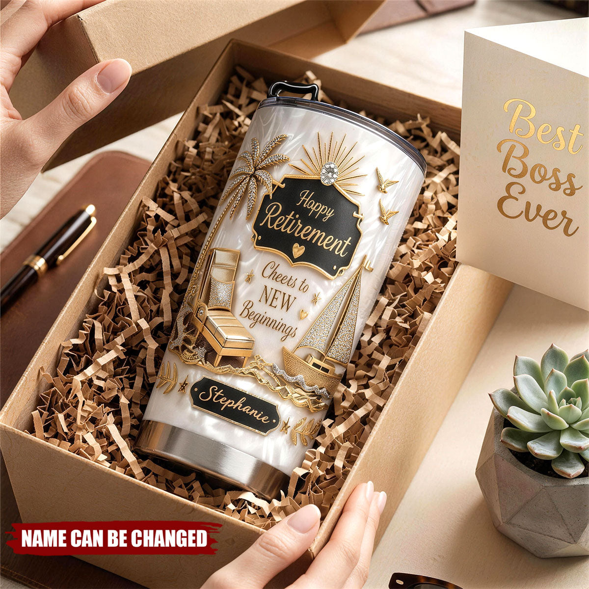 Personalized Happy Retirement New Beginnings 3D Effect Tumbler, Retirement Gift