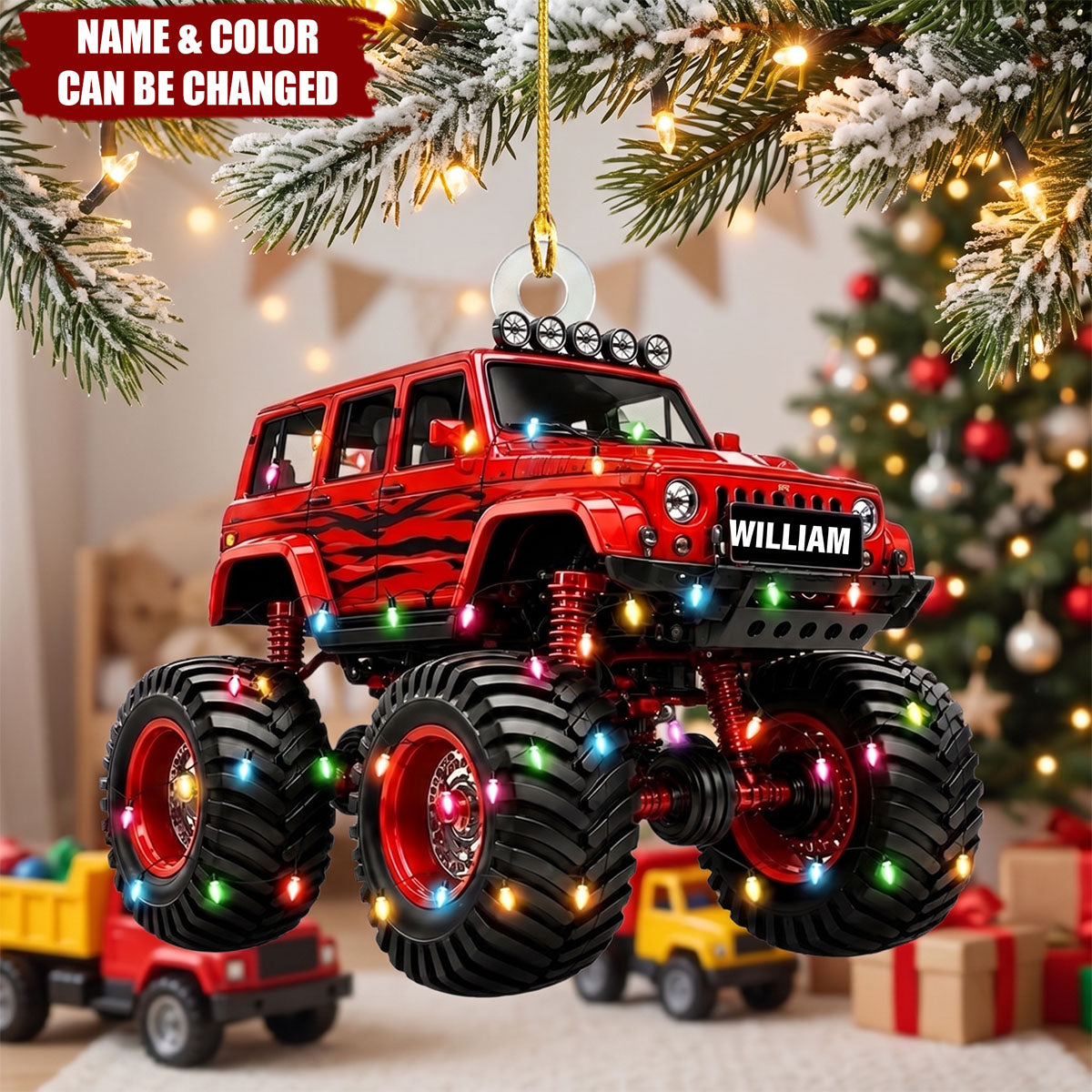 Personalized Monster Truck Ornament, Custom Name Christmas Ornament, Gift For Boys