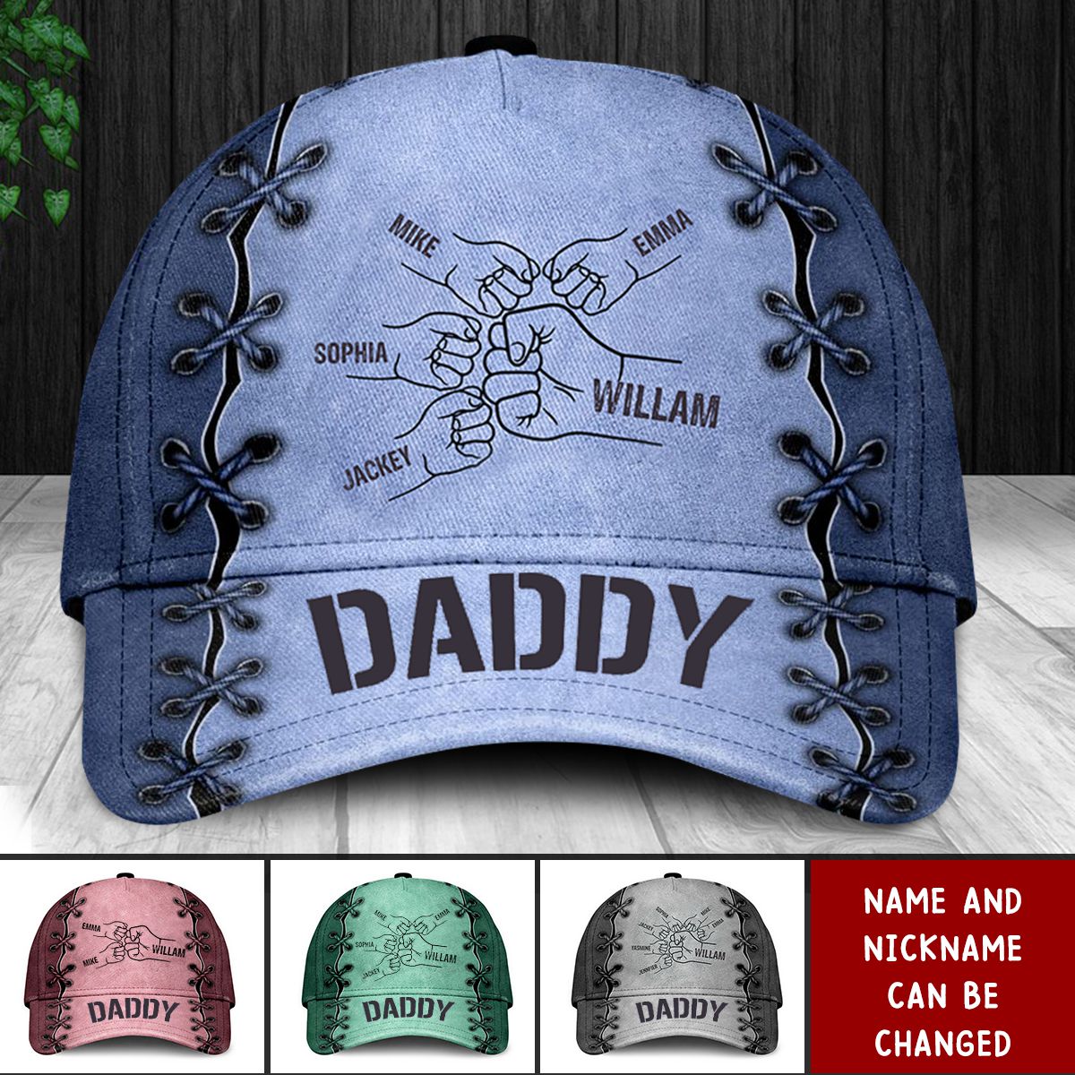 Grandpa Papa Daddy Fist Bump Father’s Day Family Personalized Cap