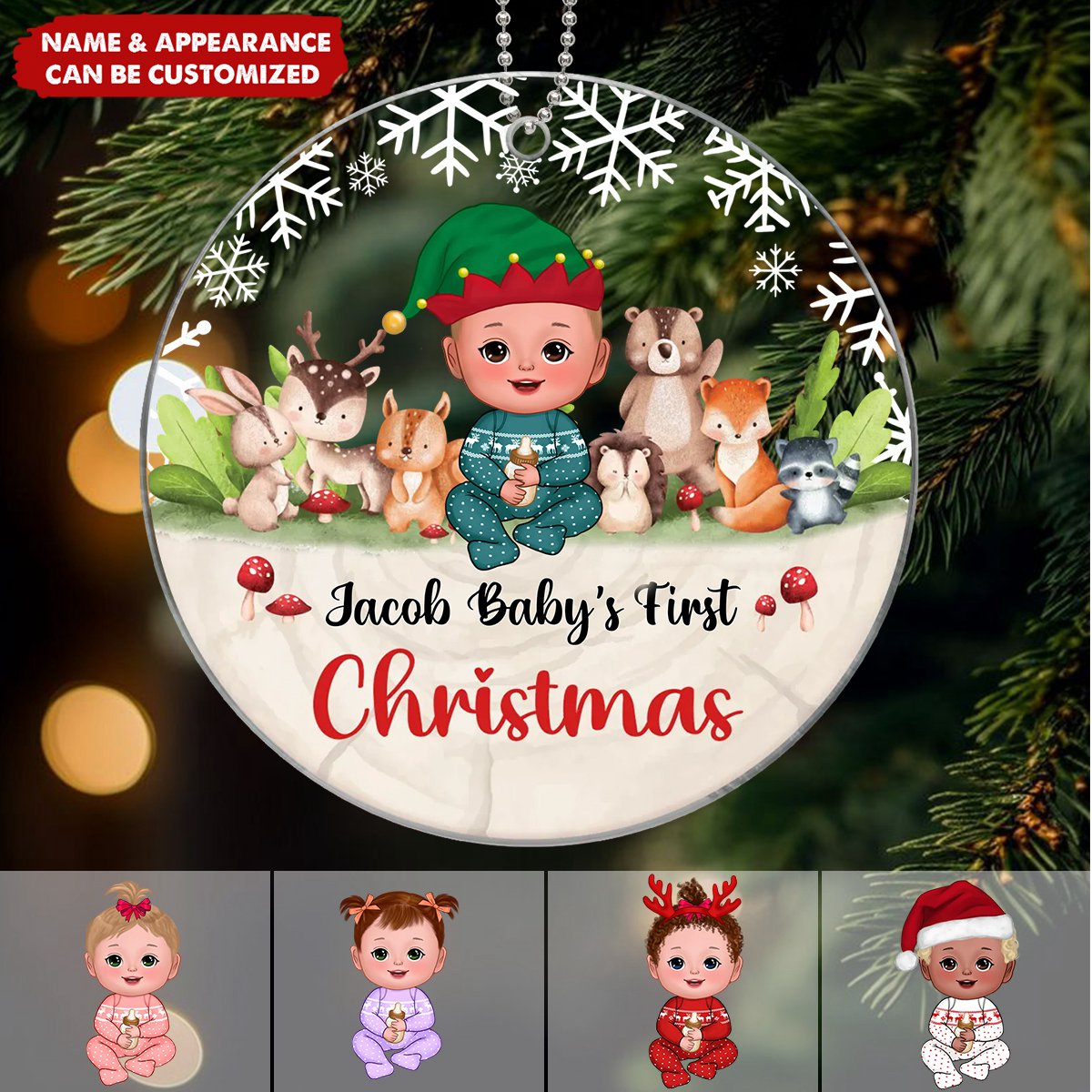 Woodland Animals Baby's First Christmas Personalized Acrylic Ornament