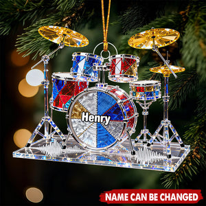 Custom Name Drum Christmas Ornament, Gift For Music Lover, Drummer Acrylic Ornament