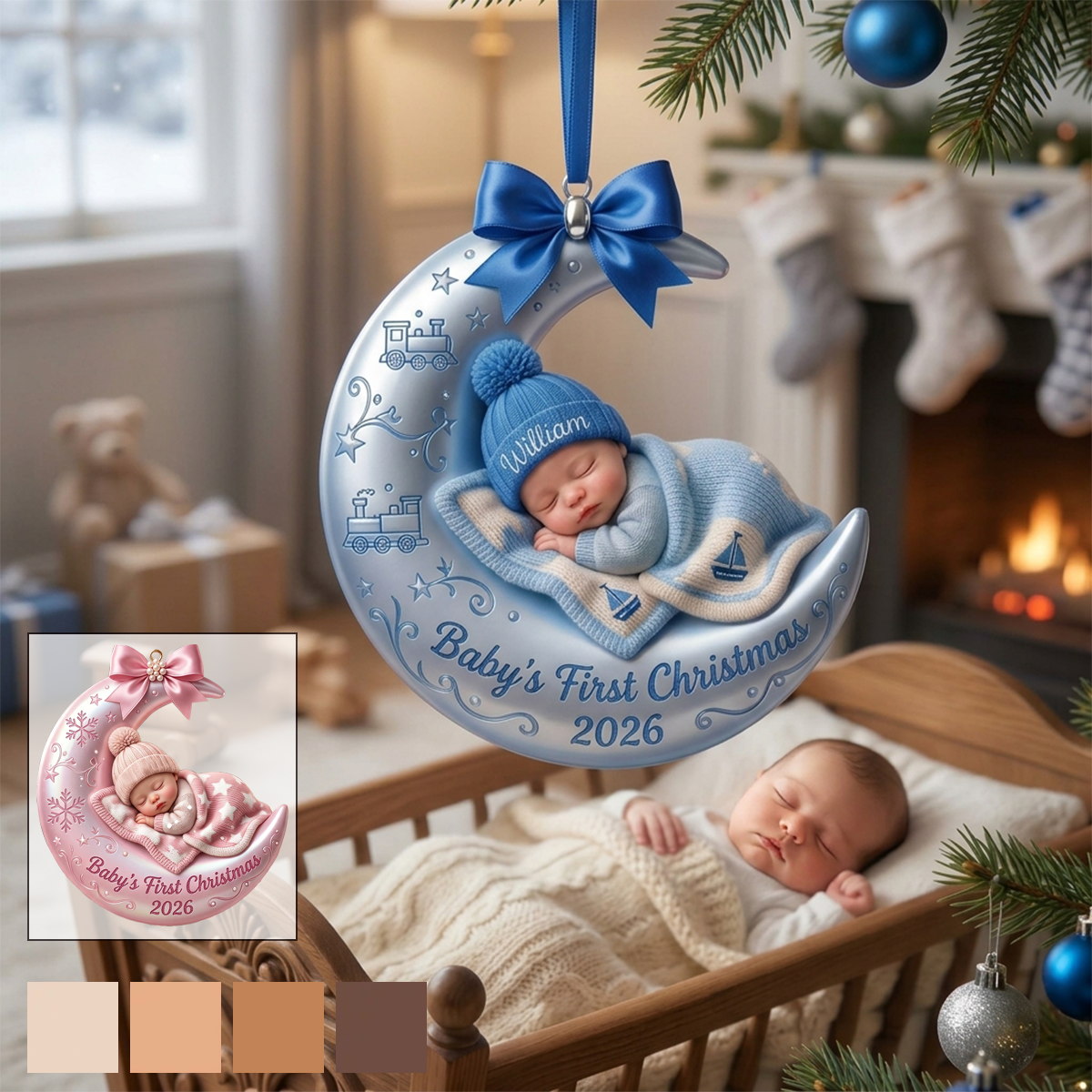 Personalized Baby First Christmas On The Moon Acrylic Ornament, Custom Moon and Stars Ornament with Name, Newborn Keepsake Gift 2026