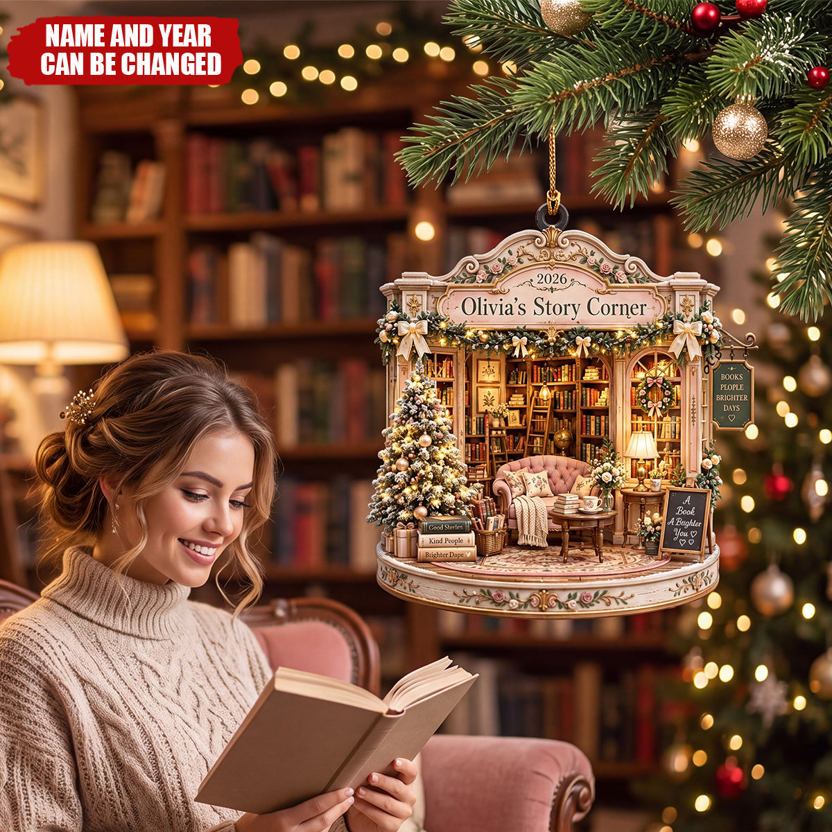 Personalized Book Nook Christmas Ornament, Christmas Ornament Gift For Book Lovers, Bookish Gift, Booknerd Gift, Librarian Reader