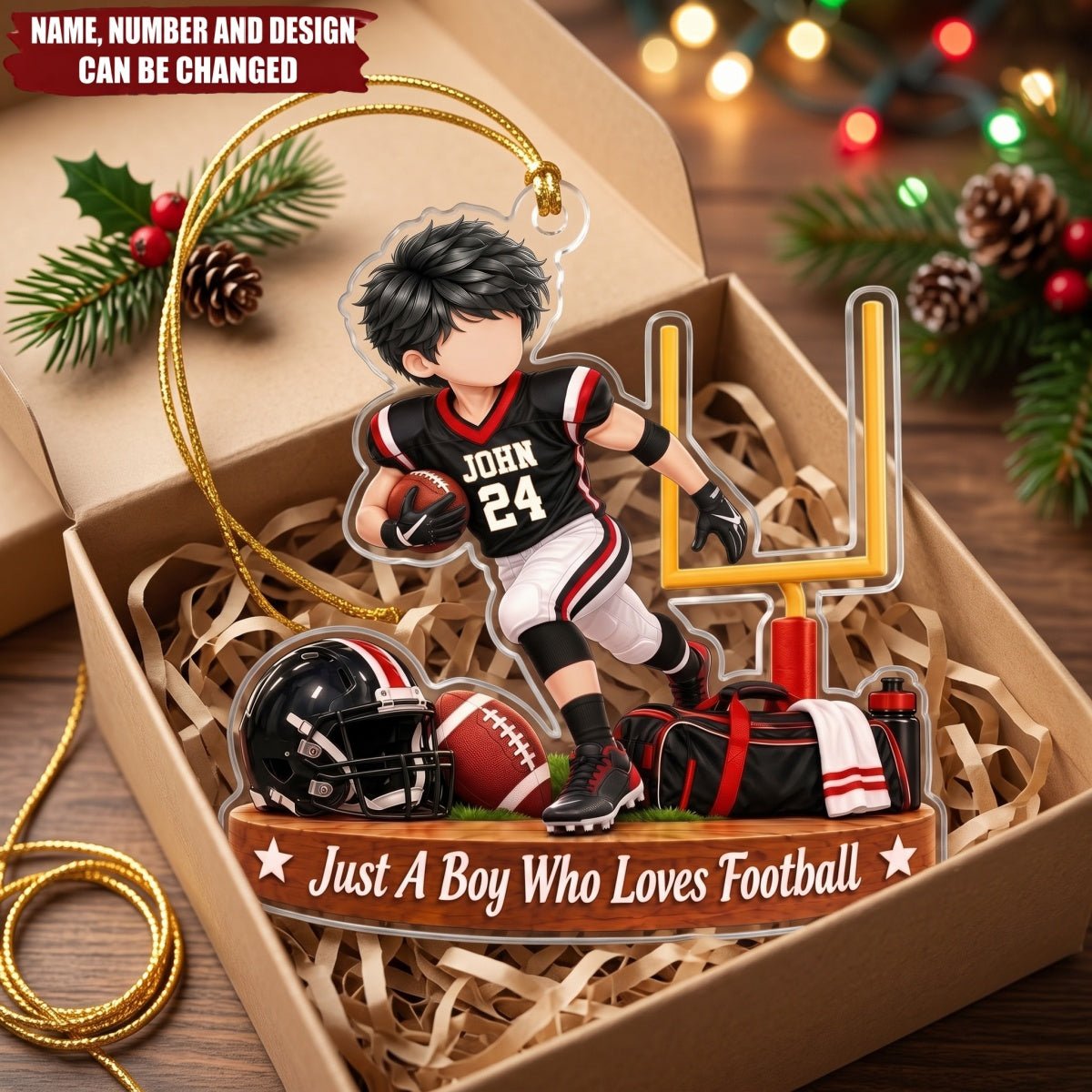 Just A Boy Who Loves Football  – Personalized Acrylic Custom Shape Ornament