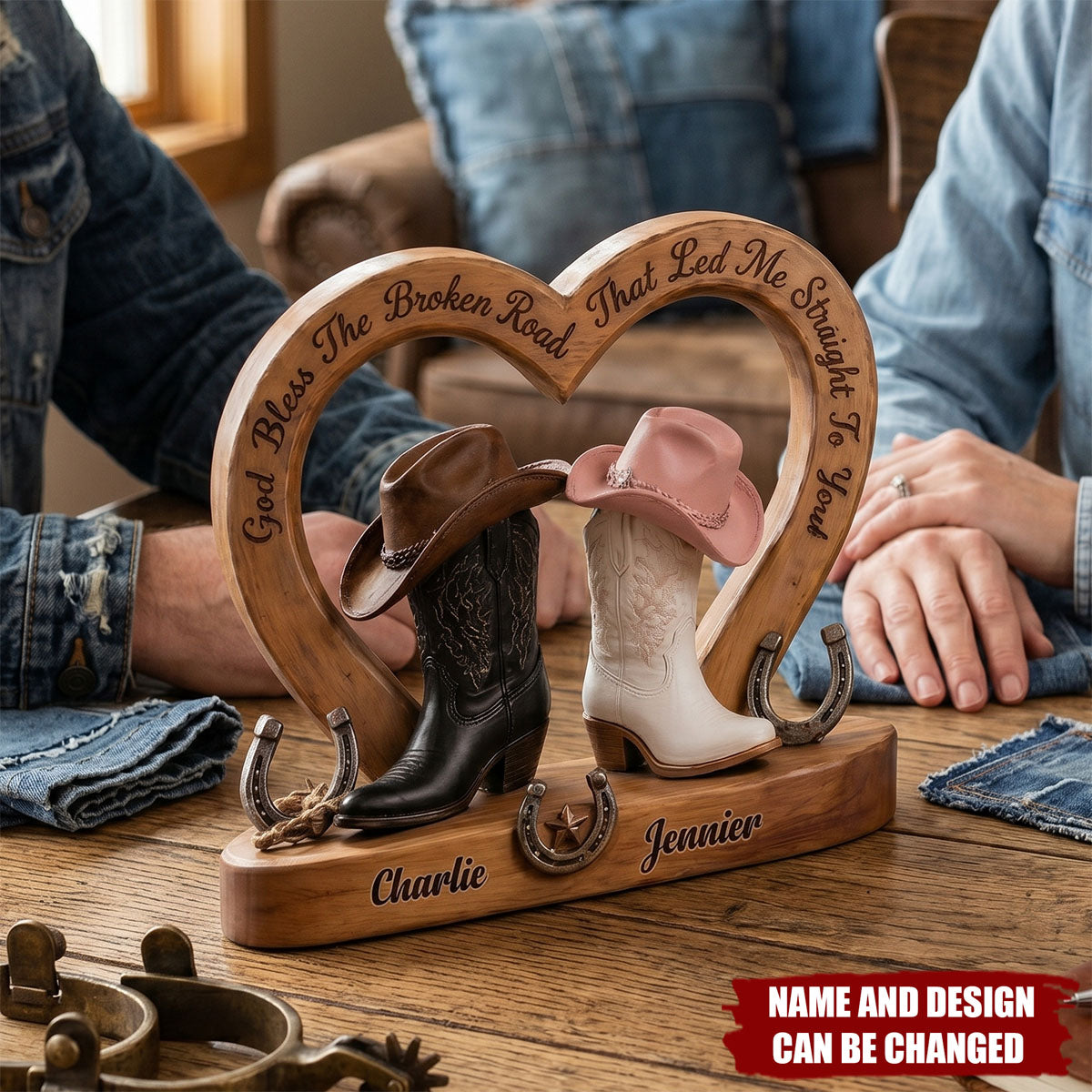 Cowboy & Cowgirl Couple - Personalized Wooden 4-Layer Block
