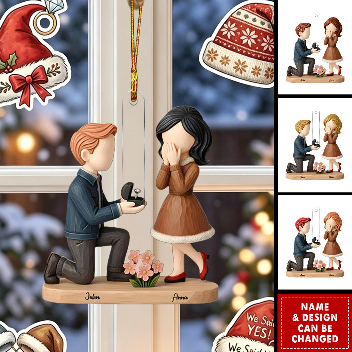 Personalized Couple Marriage Proposal Christmas Ornament, Custom She Said Yes Ornament, Engagement Gift For Couples, Newly Engaged Keepsake