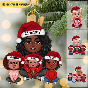 Grandma Mom & Kids Grandkids Sitting Crossed Legs Gift For Grandson Granddaughter Personalized Acrylic Ornament