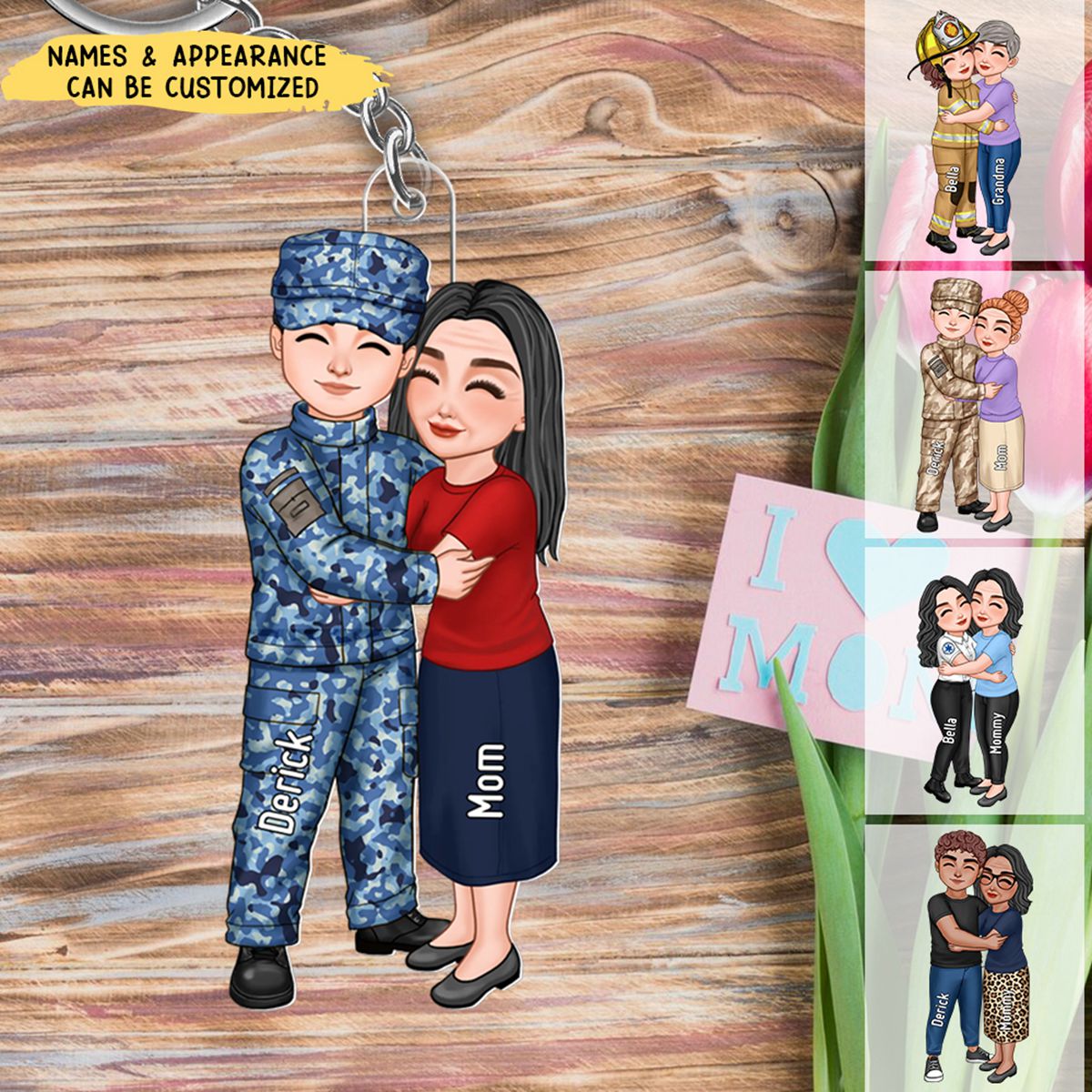 Mom Grandma & Occupation Kid Grandkid Hugging Personalized Acrylic Keychain