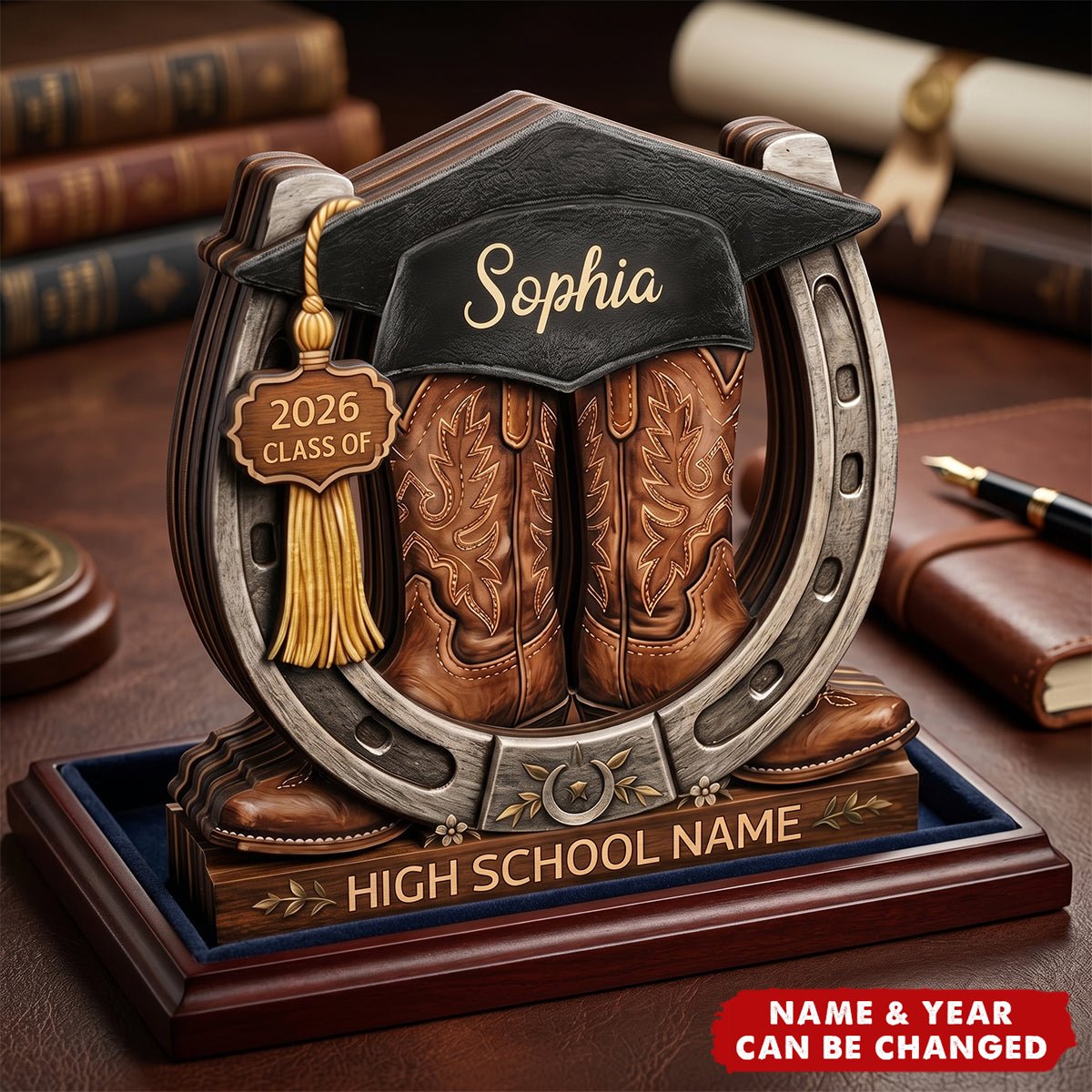 Personalized Graduation Wooden Block Customized Cowboy Cowgirl Boots Class of 2026